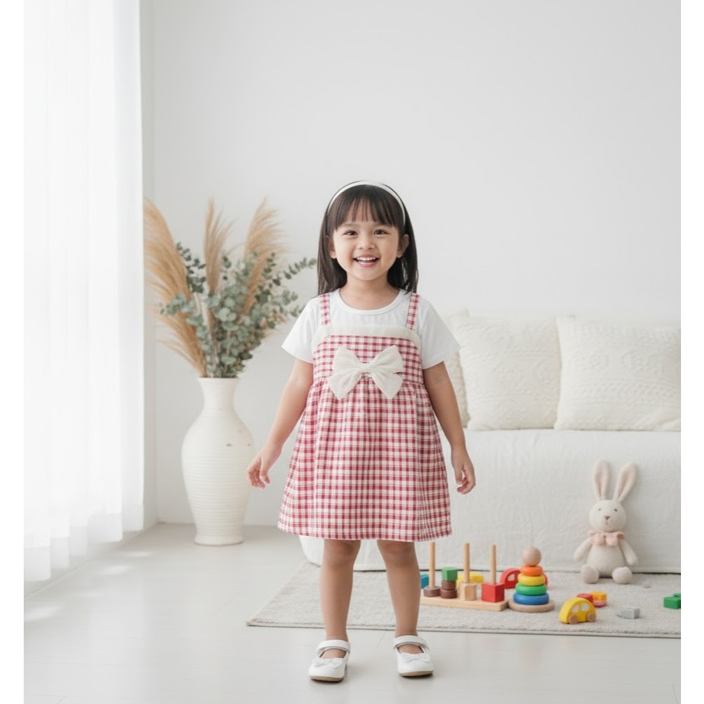Dress Anak Perempuan Crinkle Motif Kotak-kotak | Baju Anak Cewek Premium | Gaun Anak Perempuan usia 