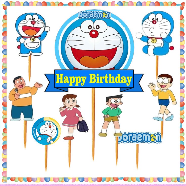 Topper Karakter DORAEMON Harga Grosir Decorasi Cake Happy Birthday Topper Hiasan Kue Ulang Tahun Mur