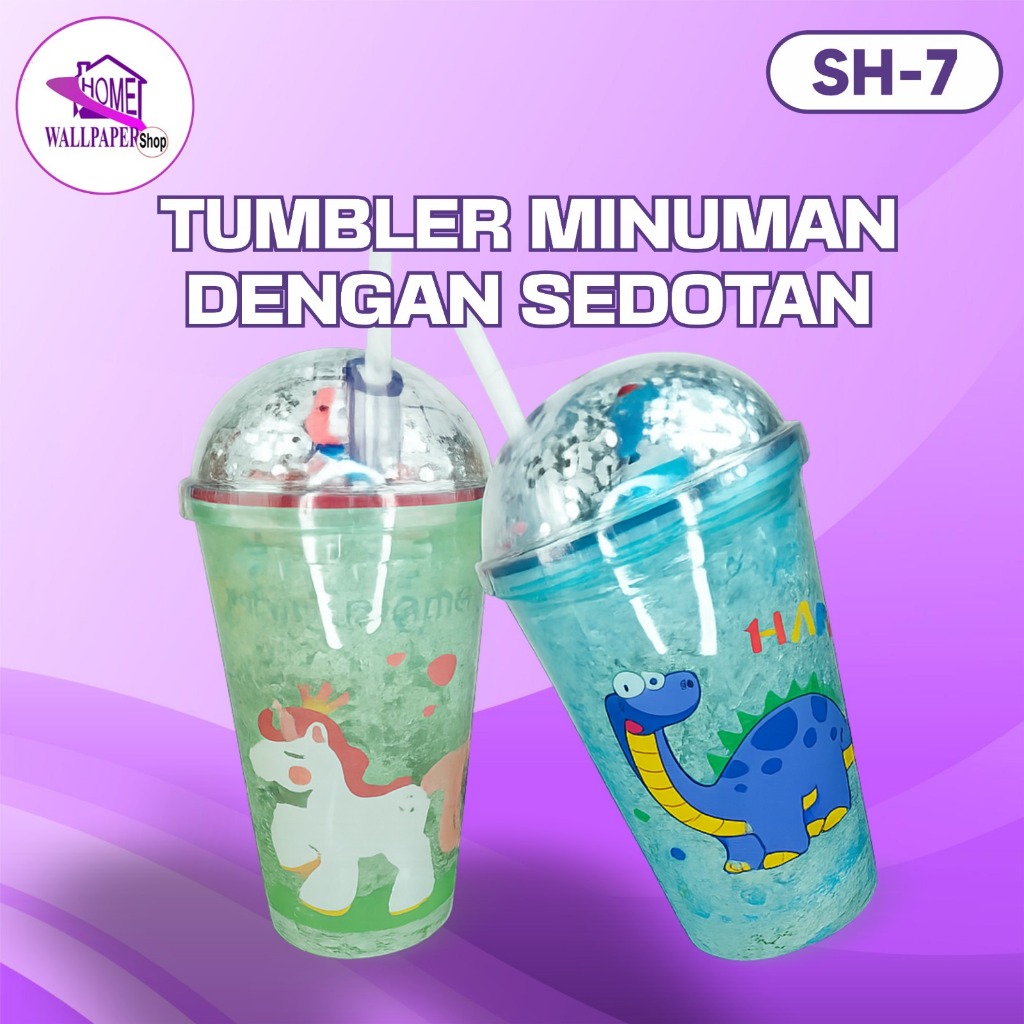 Botol Minum Lucu Tumbler Minum Aesthetic dengan Sedotan Tumbler Glitter