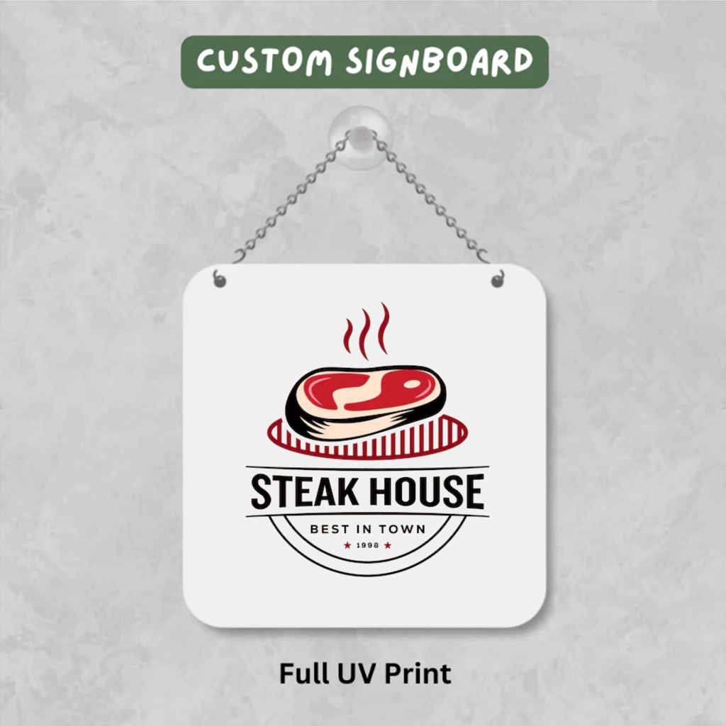 Logo Signage / Business Sign Custom Acrylic Full UV Print (Bentuk Bulat, Kotak, Custom Bentuk)