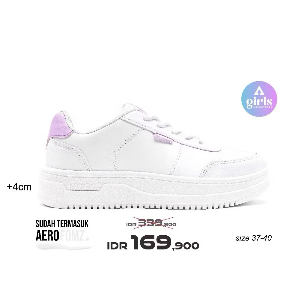 Aerostreet 37-40 Leona Putih Putih Lilac - Sepatu Sneakers Casual Sport Pria Wanita Aero Street