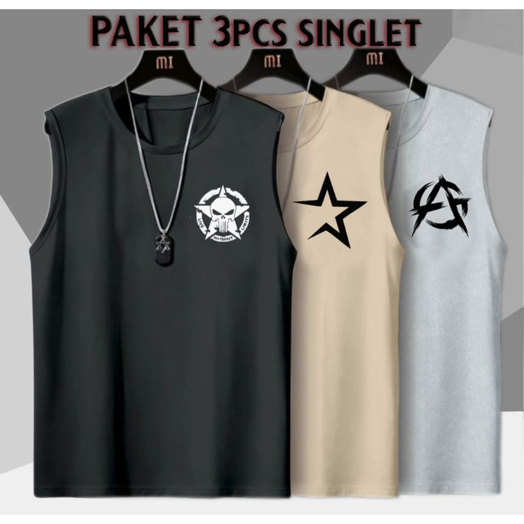 Singlet Premium Pria/Wanita Paketan Singlet Lekbong Gym Santai / Singlet Paketan Motif Simple