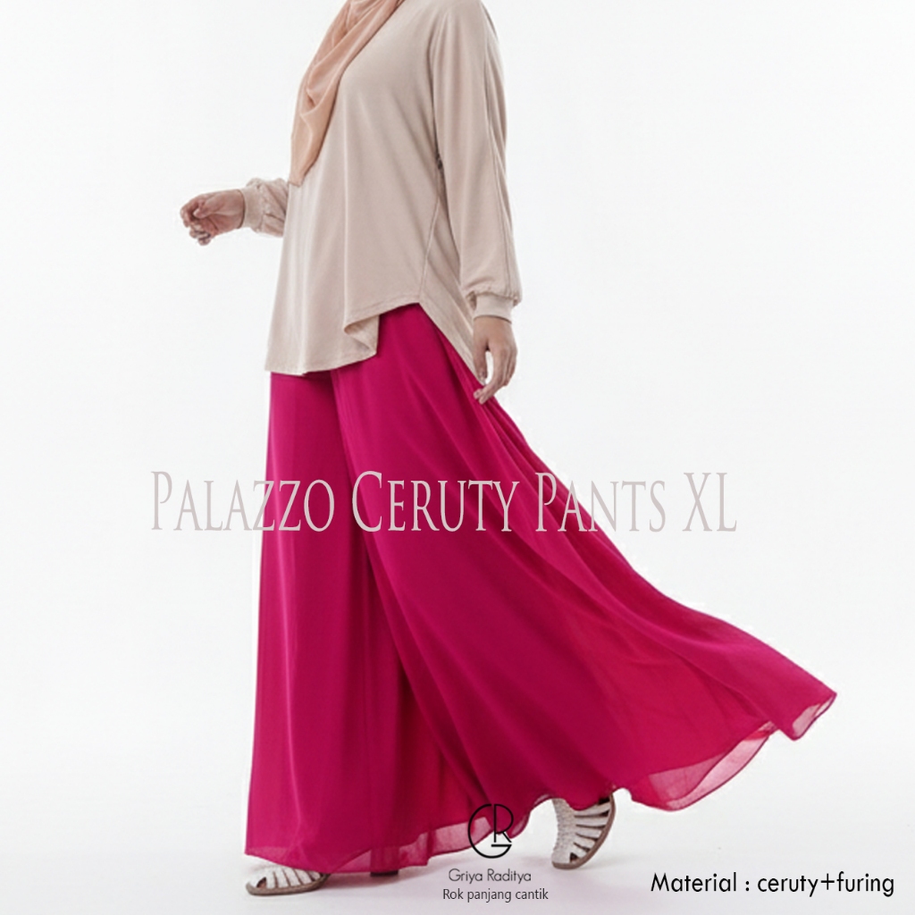 Celana Kulot  Wanita Jumbo Sifon Ceruty Palazzo Pants Almira Ukuran XL   Big Size