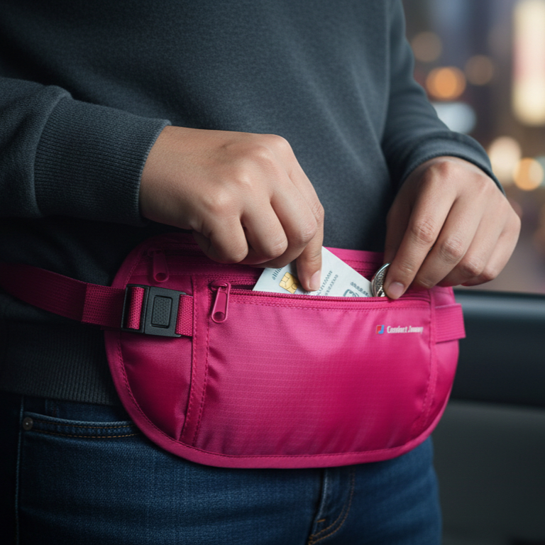 COMFORT JOURNEY Tas Pinggang Anti Copet Maling HP Tipis Kecil Pakai Dibalik Baju Pria Wanita