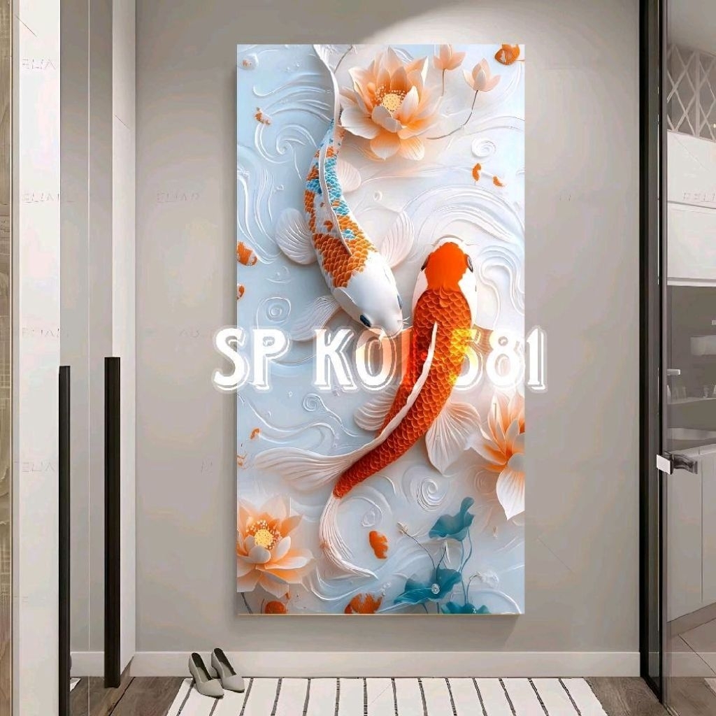 Stiker 3D Ikan Koi Realistis | Hiasan Dinding & Lantai Rumah – Waterproof, Gampang Pasang!