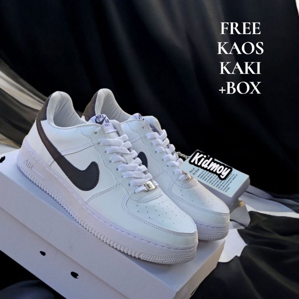 Sepatu Peria Wanita Air Force 1 White Black Authentic Putih Ceklis Hitam