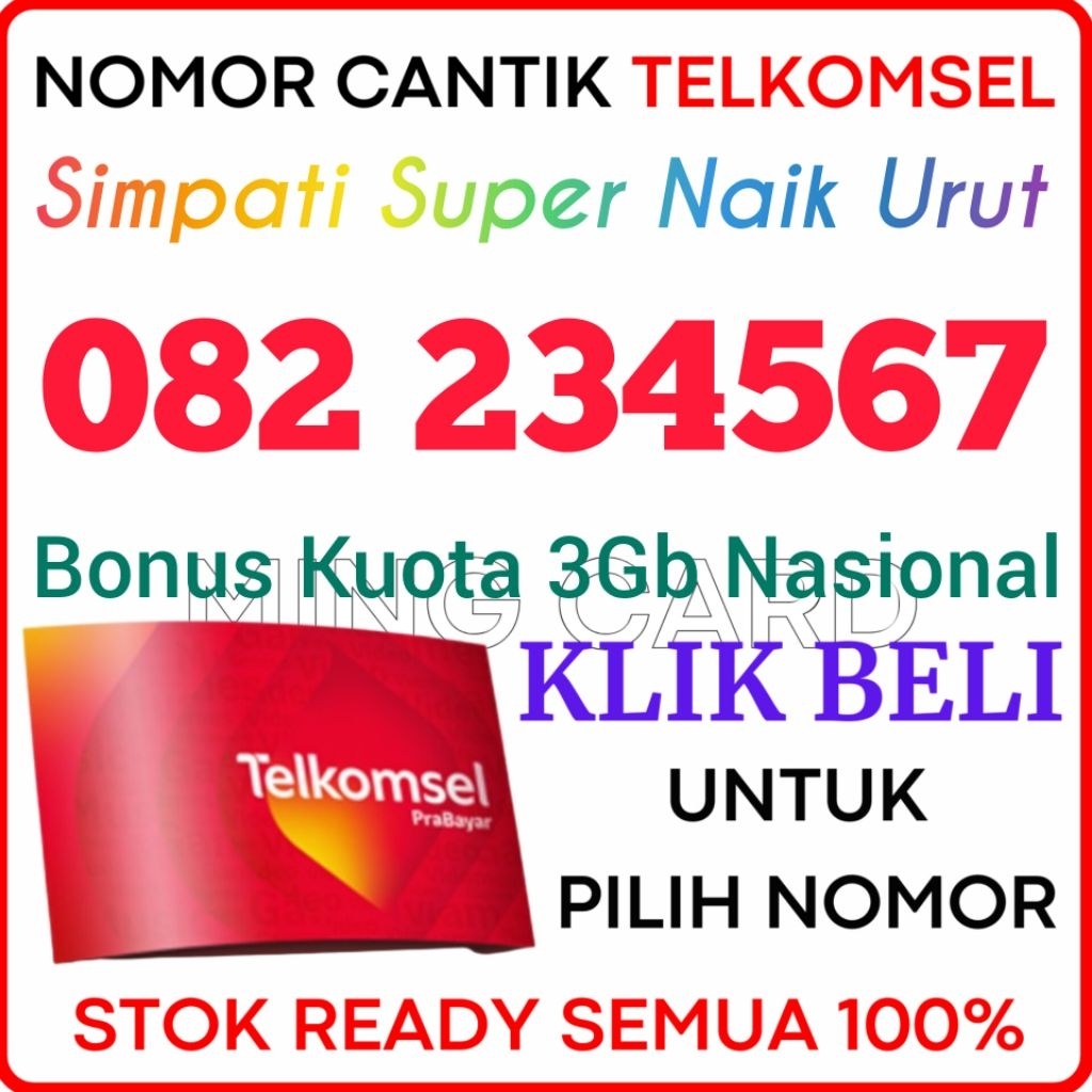 TIPE SUPER URUT 234567 ( Box 1 ) - Nomor Cantik Telkomsel 4G/5G Kartu Perdana Simpati Cantik Prabaya