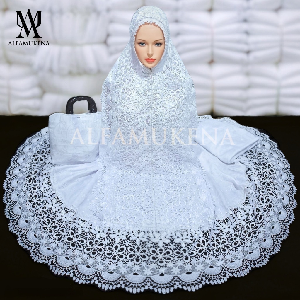 Mukena dewasa renda mewah putih bersih premium