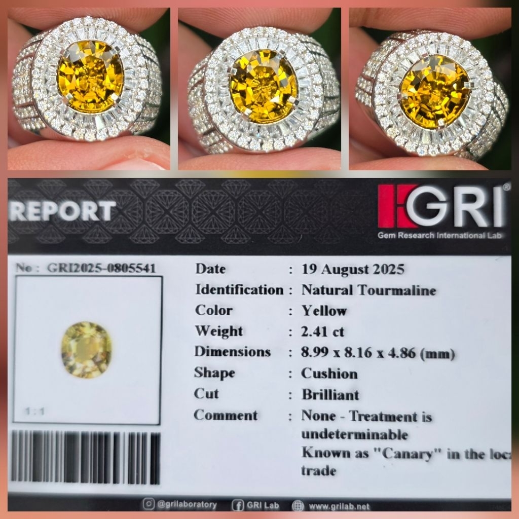 Batu Natural HQ Yellow Canary Tourmaline Memo 2.41 crt