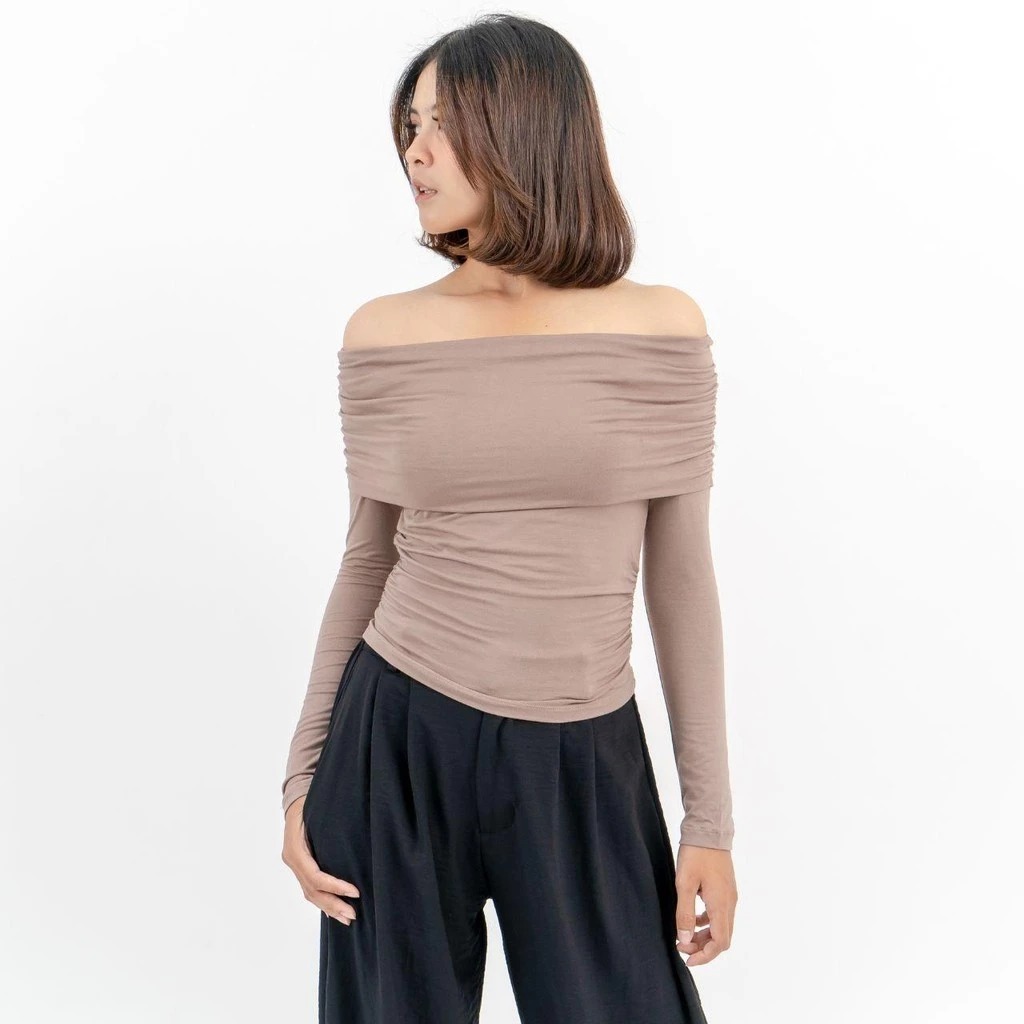 SAWO Bianca Sabrina Longsleeve - Atasan Lengan Panjang Wanita Baju - Baju Sabrina Formal Karet Lembu