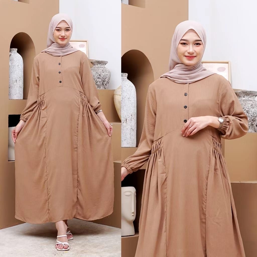 Gamis cika kekinian bahan crinkle airfllow premium baju muslim wanita