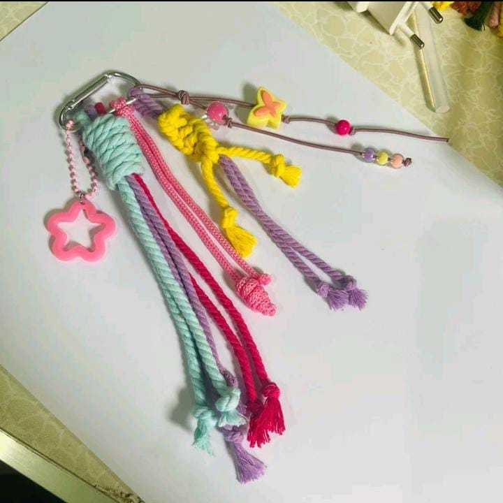 Gantungan Kunci Tas Tali Rajut Macrame Aesthetic Korean Style