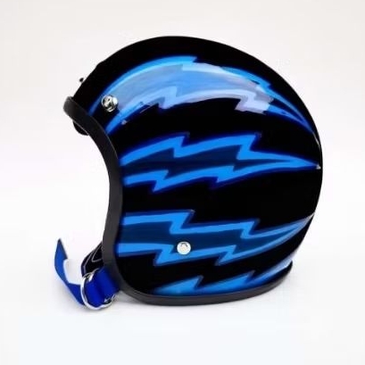 Slimhead Helmets 500Ttx RAW Custom Flame. Helm Vespa, Helm Harley Davidson, Helm Choppers