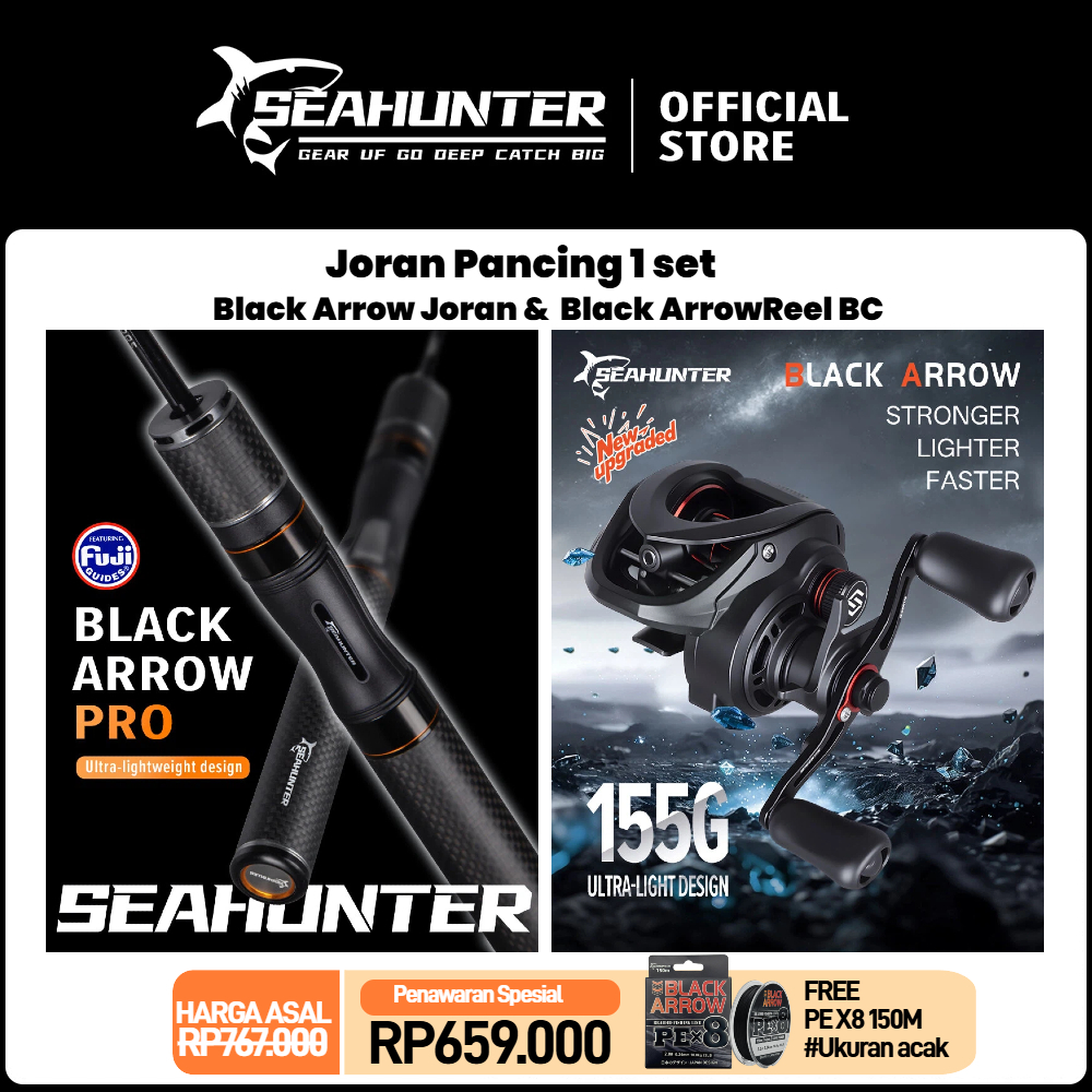 [OFFICIAL]SEAHUNTER Black Arrow Joran Pancing 1 SET= Joran UL Power Rod+Black Arrow BC Reel Pancing 