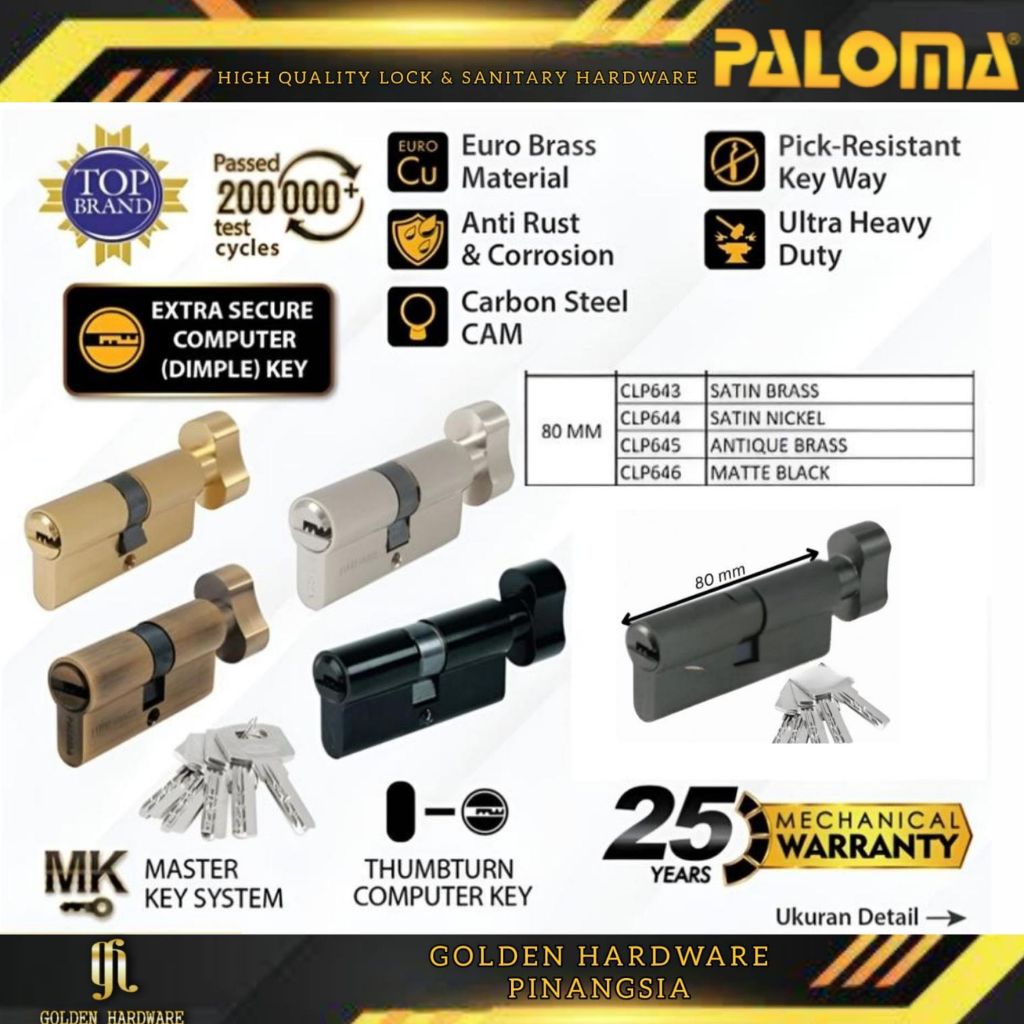 Cylinder Kunci Knob PALOMA Deluxe KC-CK 80MM Silinder Anak Kunci Pintu -Computer Key CLP 643 644 645