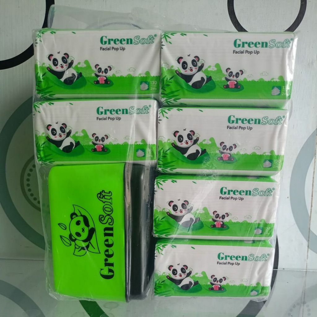 GREEN SOFT/TISSUE GREEN SOFT POP UP 130 SHEETS ISI 6 PCS + KOTAK TISSUE