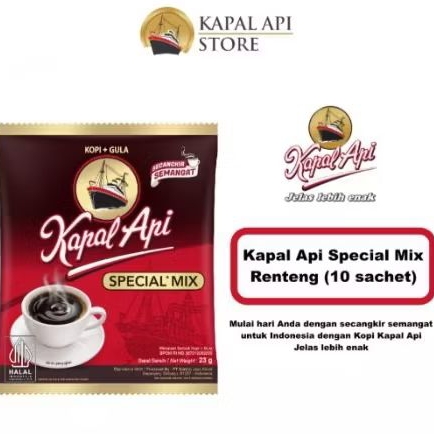 {KOPI KAPAL API SPESIAL MIX | 1 RENCENG 10 SACHET | KOPI HITAM | KOPI KAPAL API + GULA}