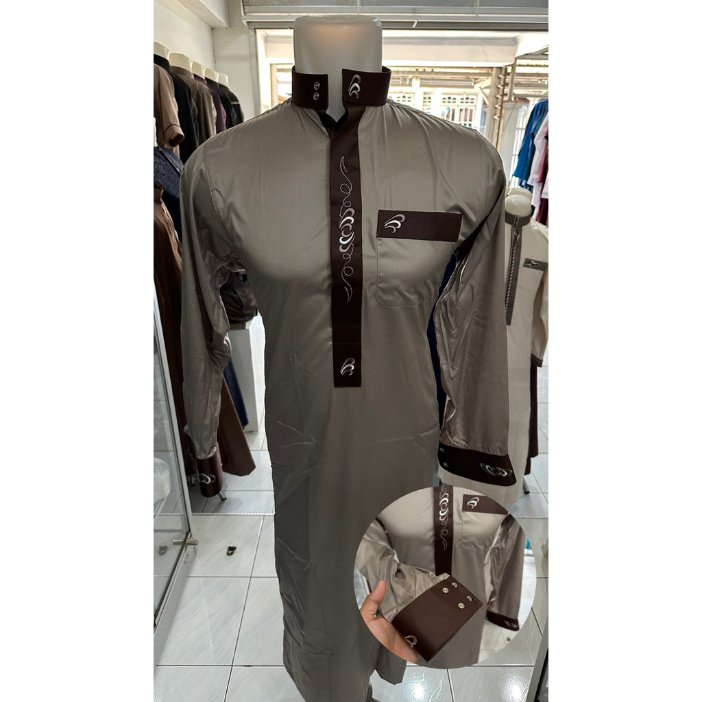 Gamis Al Noor Dewasa Motif Bordir Manset / Gamis Muslim Pria Dewasa Premium