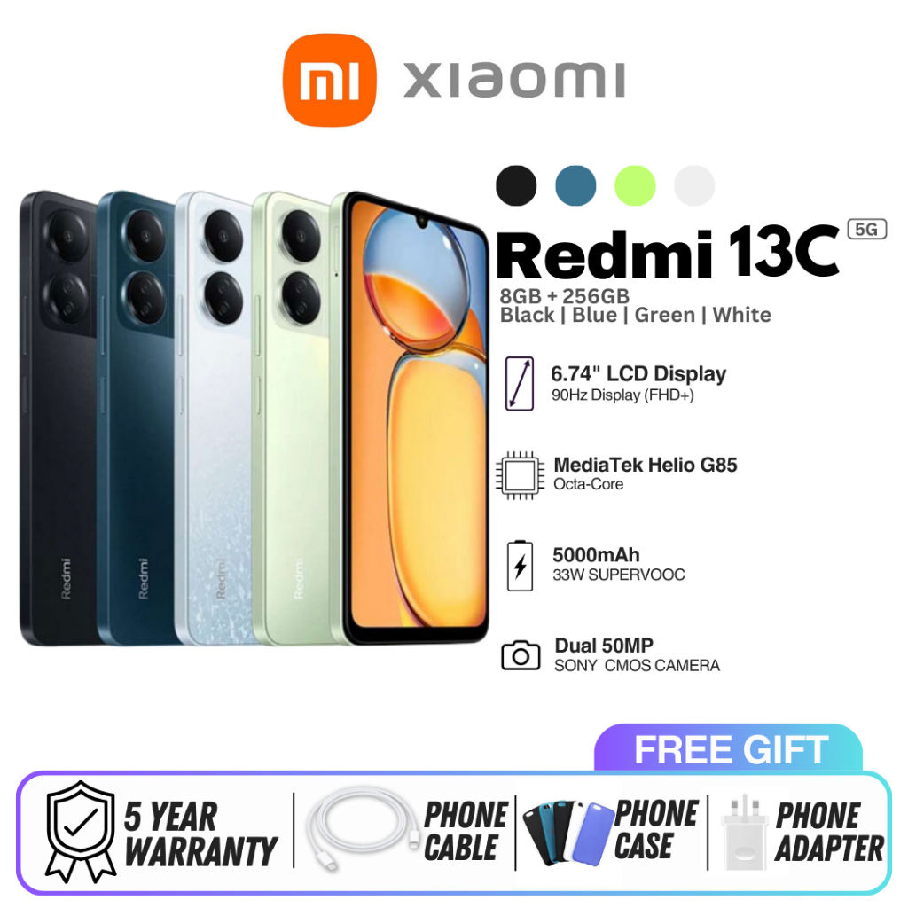 HP XIAOMI REDMI 13C RAM 8+256GB Smartphone Android GARANSI