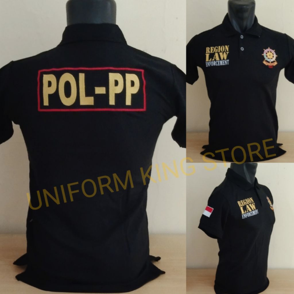KAOS SATPOL PP HITAM FULL BORDIR - KAOS KERAH POL PP HITAM BORDIR