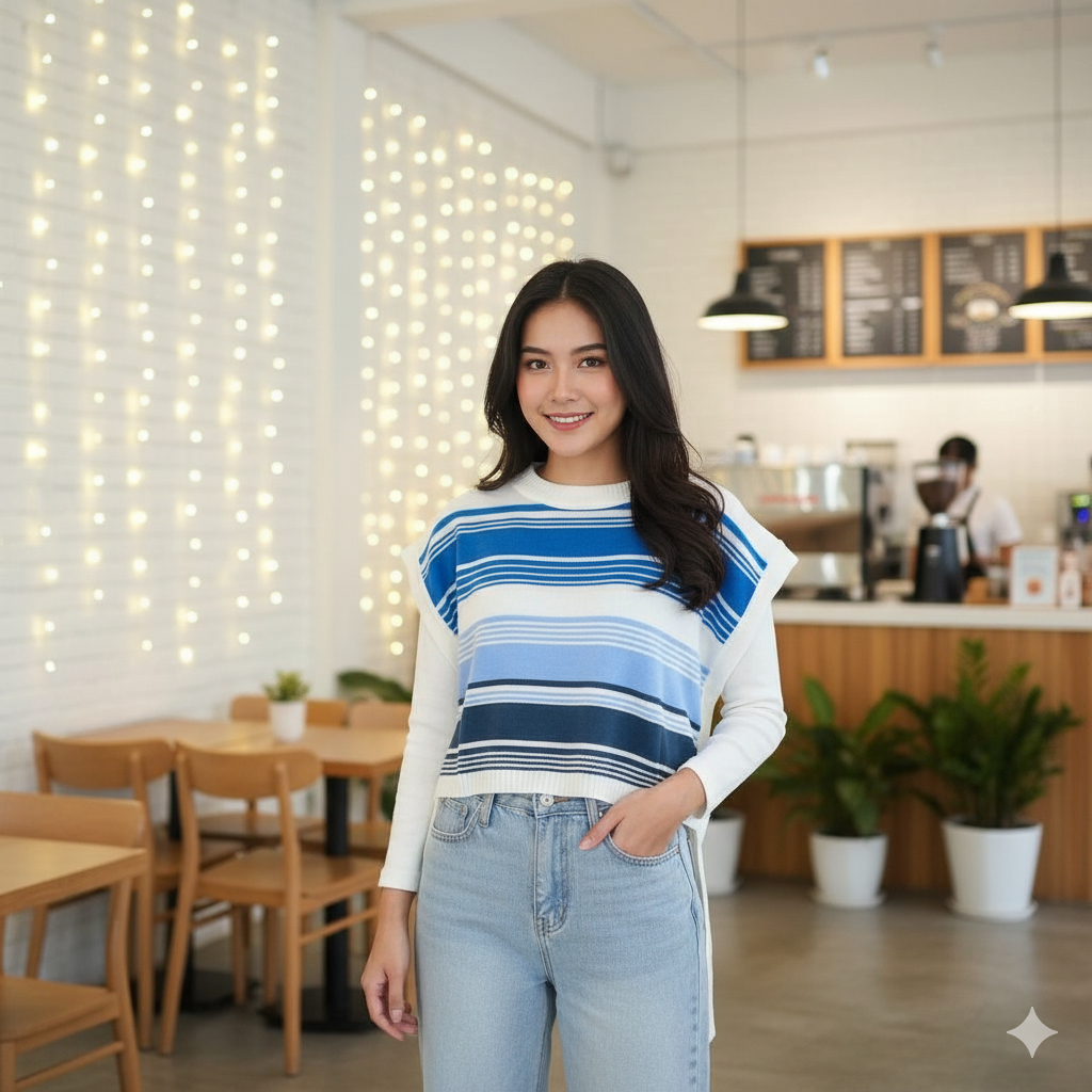 LUCY KNIT VEST / VEST RAJUT TALI SAMPING  / ROMPI MOTIF GARIS KEKINIAN / CELIA VEST CROP TALI