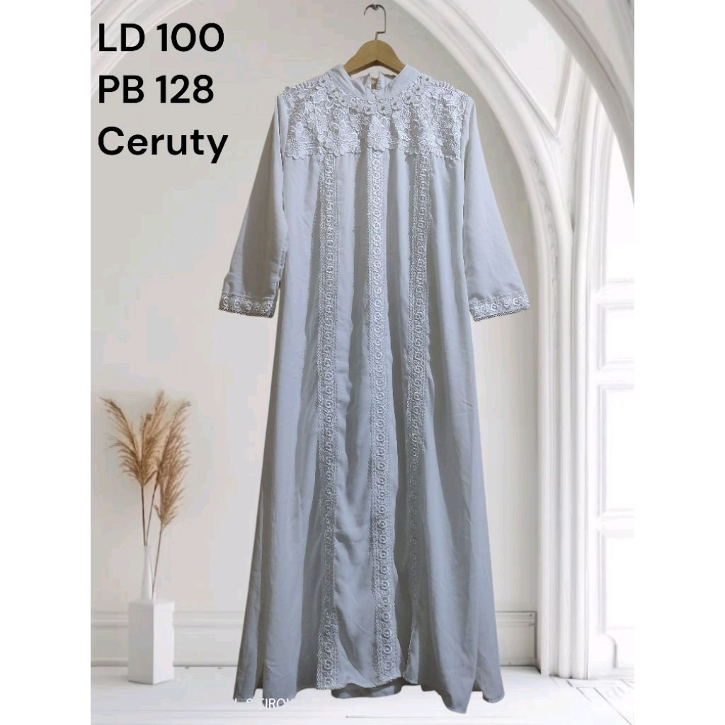 PL/preloved abaya putih bordir mewah premium like new