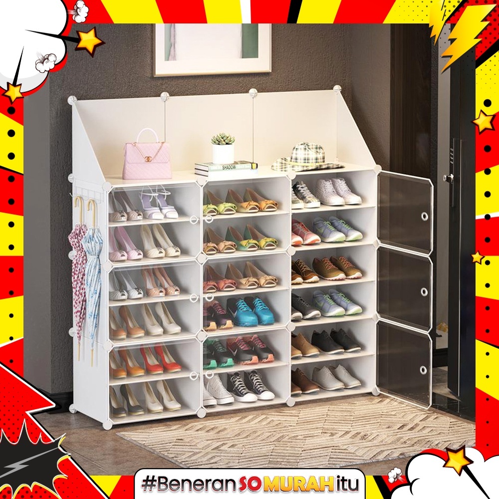 Rak Lemari Sepatu Tertutup 12 Sekat Penyimpanan Sandal Helm Tas Pakaian Plastik Tebal Tempat Boneka