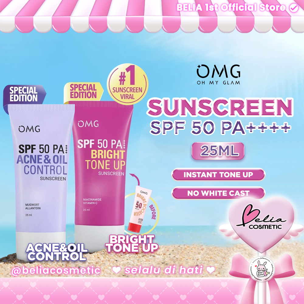 ❤ BELIA ❤ OMG Oh My Glow Bright Tone Up & Acne Oil Control UV Barrier Sunscreen SPF 50 PA++ 25ml | M
