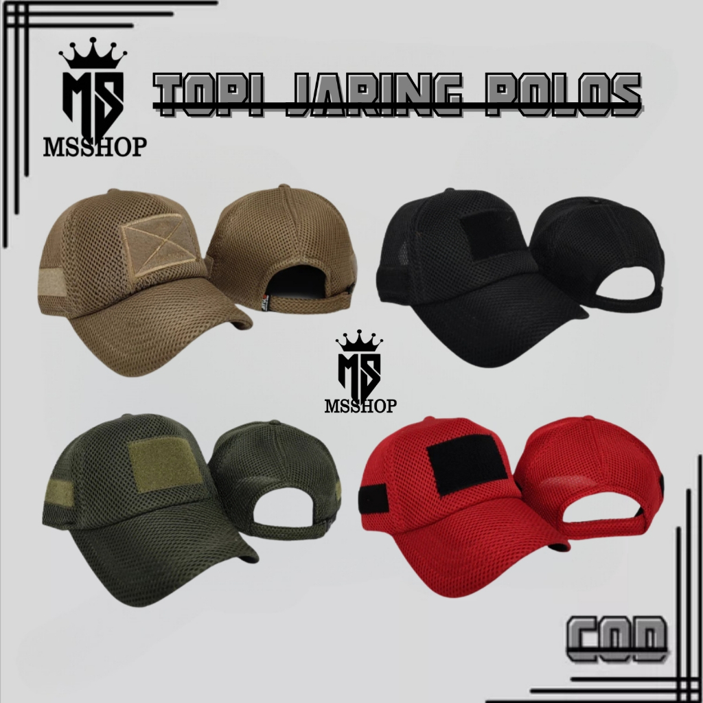 topi double mess polos hitam - hijau army - cream - orange - merah - biru - topi tactical jaring