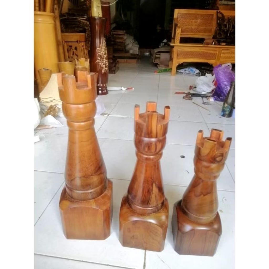 Piala catur kayu jati set 3 pcs. Hrg sdh include paking kayu