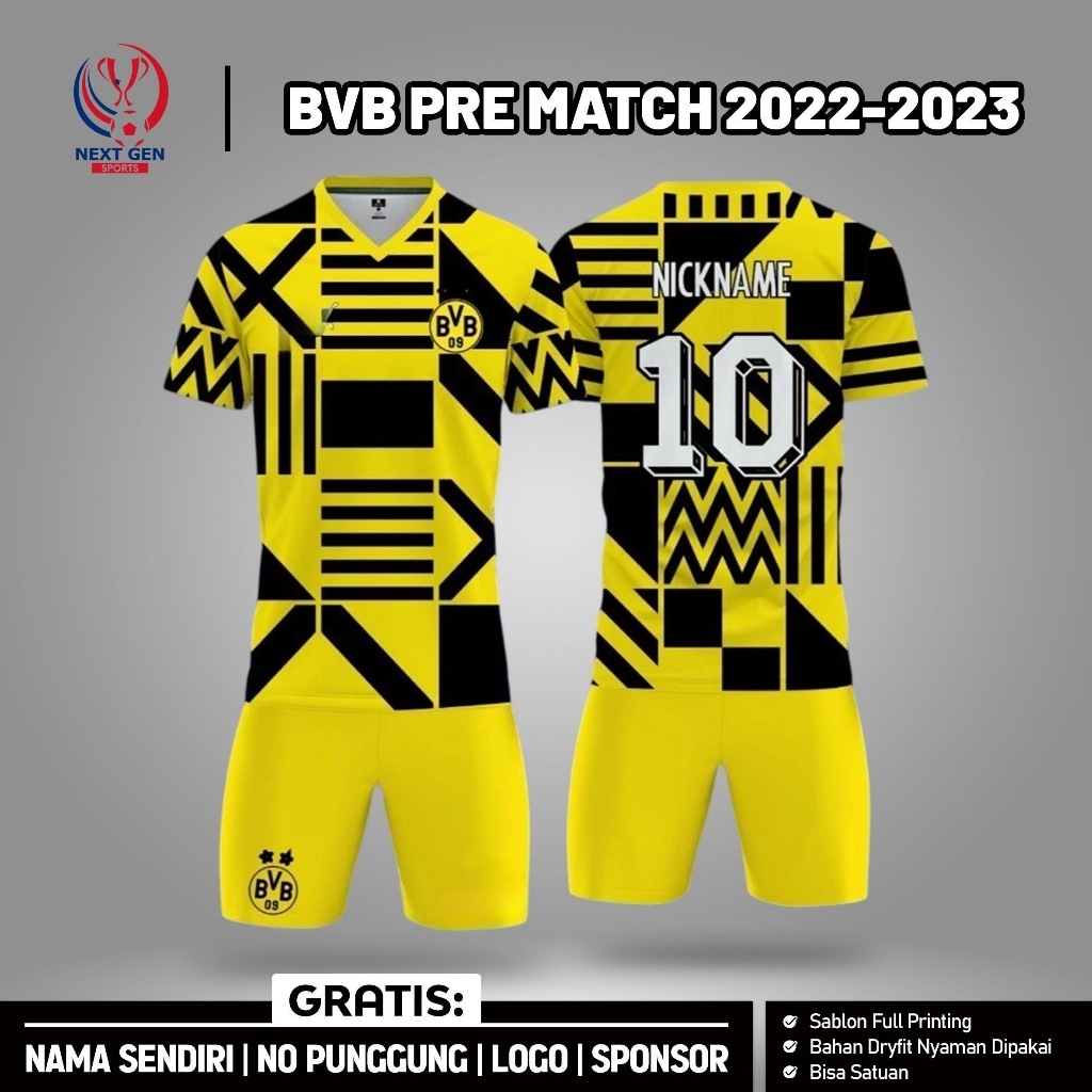 Jersey Bola Premium Borussia Dortmund Prematch 2022 - 2023 [Gratis Nama dan No Punggung]