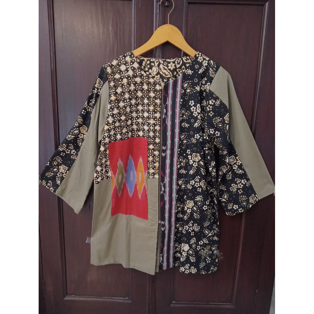 baju wanita / outer / blus batik kombinasi tenun