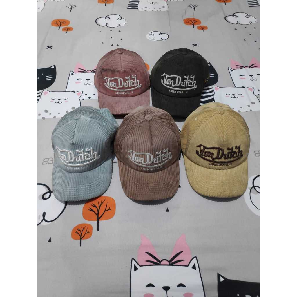 Topi Von Dutch Original - Corduroy Caps 1547 Unisex Ori Mall, Logo Bordir Premium