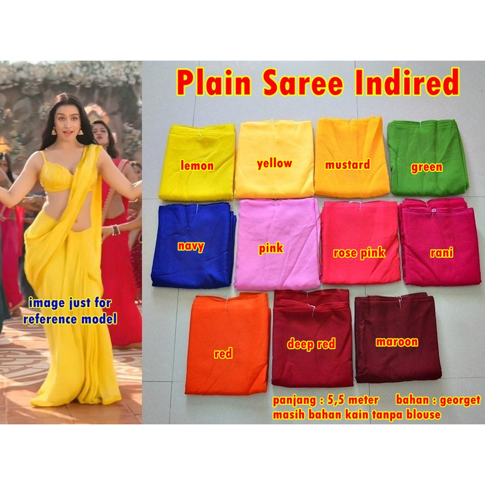 Plain Saree Georgette Indired / Kain Saree India Polos