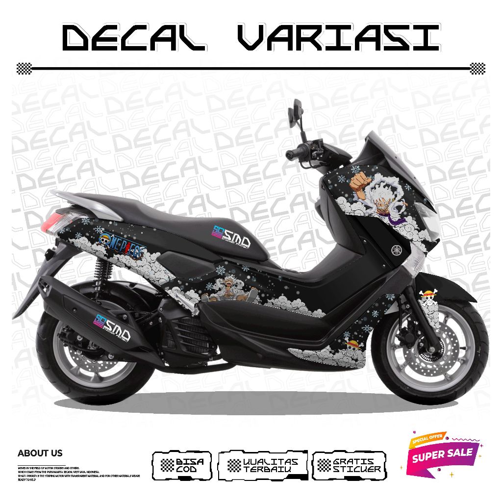 DECAL VARIASI FULL BODY LAMINASY KEREN TERLARIS TERBARU YAMAHA NMAX OLD ANIMASI ONE PIECE
