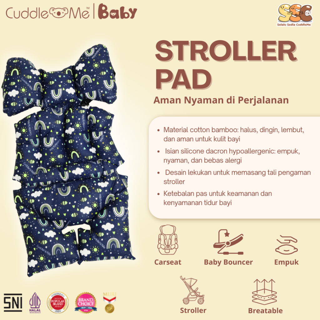 CUDDLEME Baby - Stroller Pad Empuk Katun Organik Alas Dorong Kasur Bayi Anti Panas Adjustable