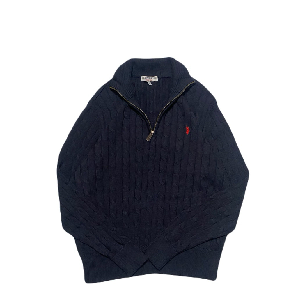 US POLO ASSN Cable  Knit Sweater Halfzip Black
