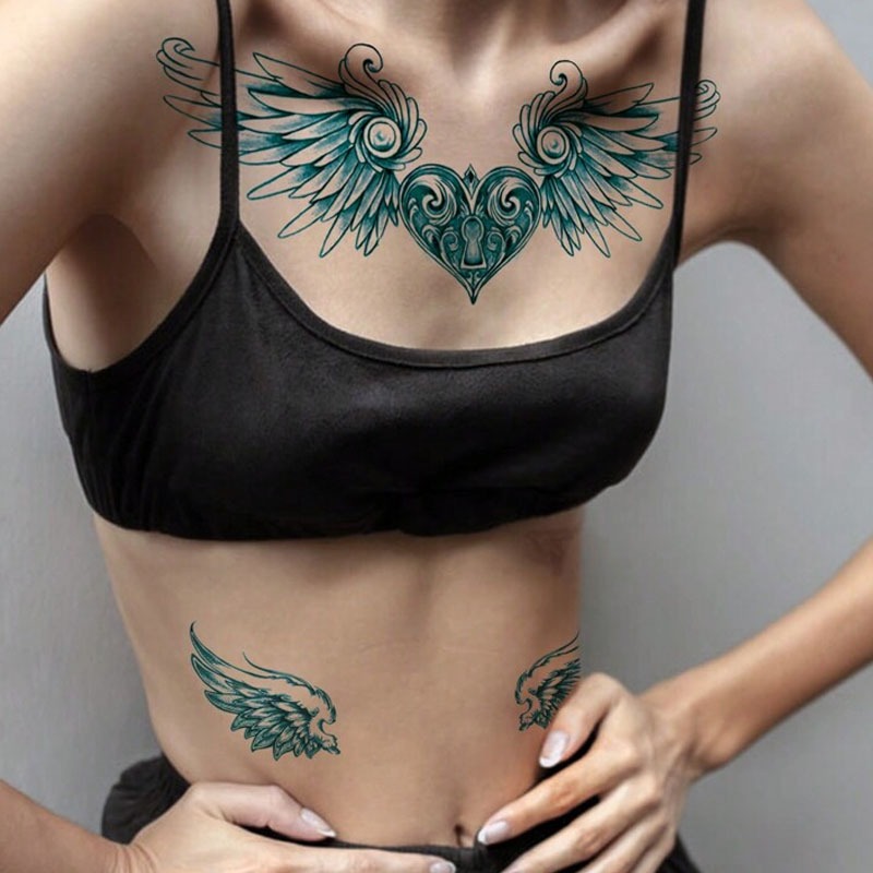 Tato Temporer BC-207 Tatto Temporary DADA PUNGGUNG Tahan Air ANGEL HEART WINGS SAYAP BIRU BLUE