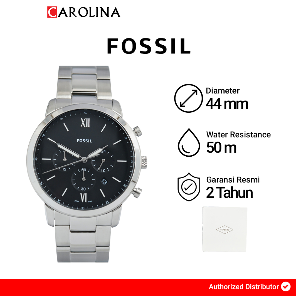 Jam Tangan Pria Fossil Neutra FS5384 Chronograph Black Dial Stainless Steel  Strap