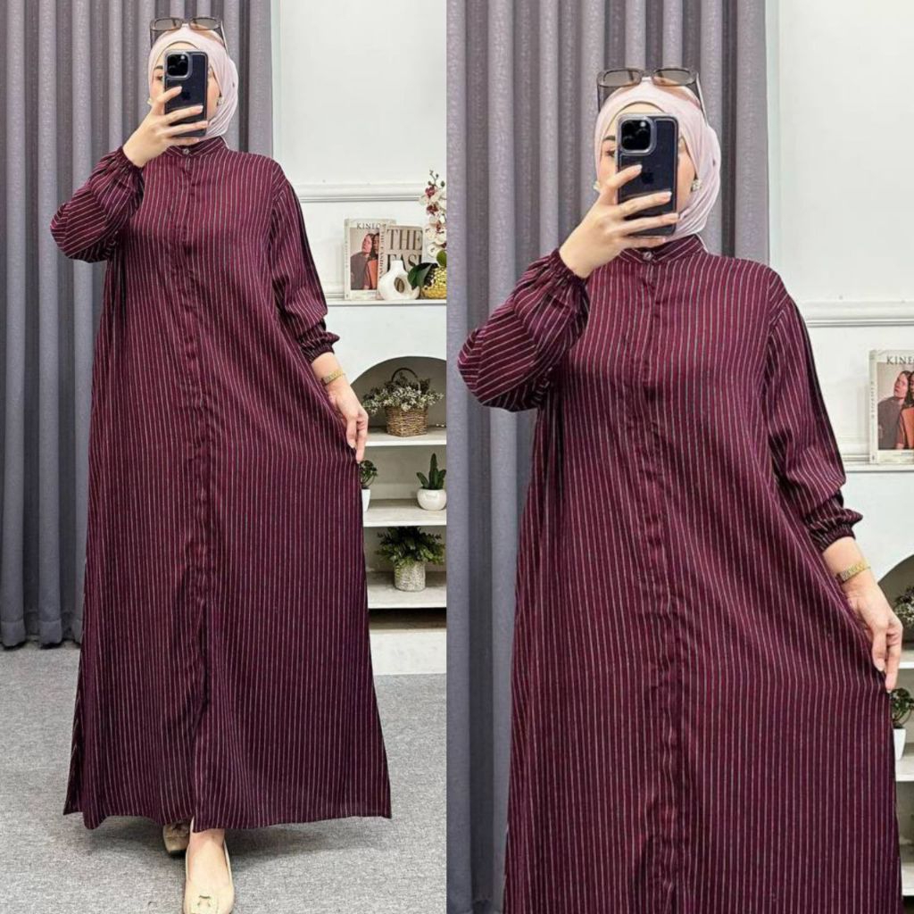 Yasmin Dress - Gamis Rayon Viscose Premium - Gamis Salur Rayon Premium - Gamis Line Wanita - Gamis K