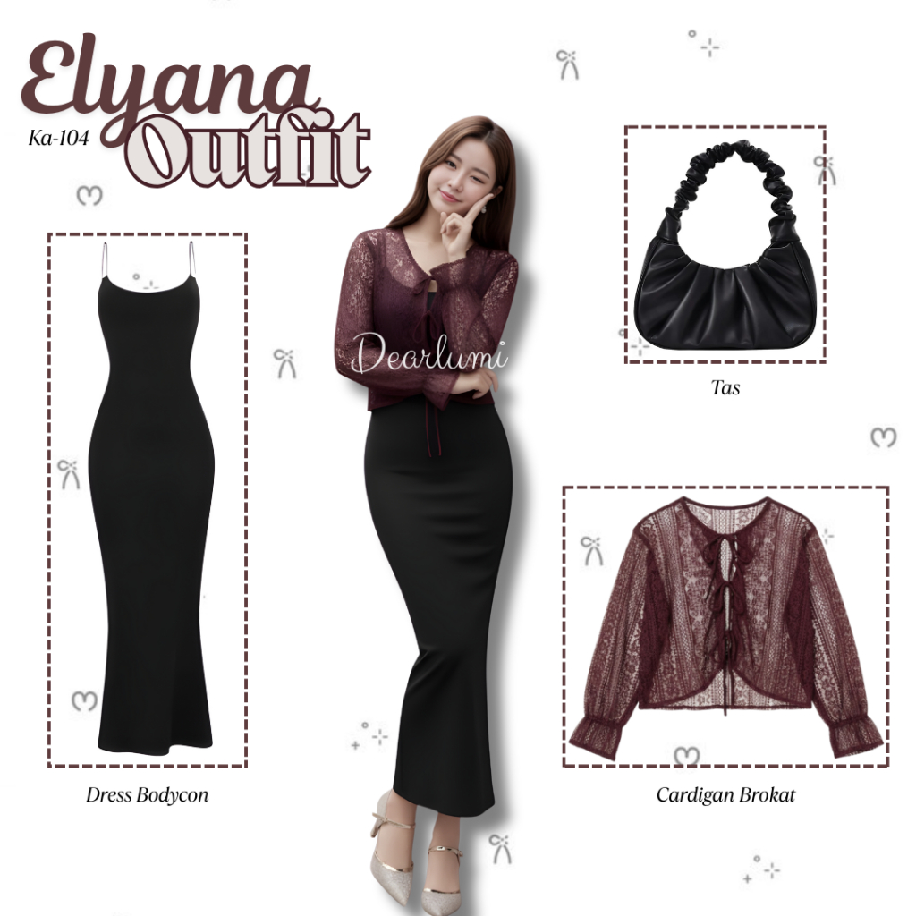 Dearlumi - Elyana Outfit Set Wanita Douyin Outfit Set kekinian OOTD Natal Terbaru ( Cardigan Brokat 