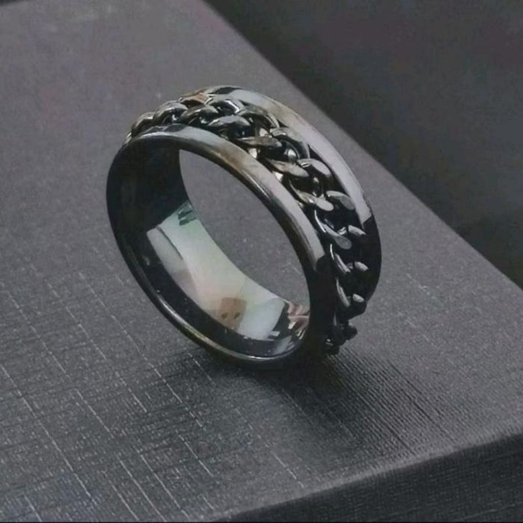 Cincin titanium rantai spinner hitam pria korea