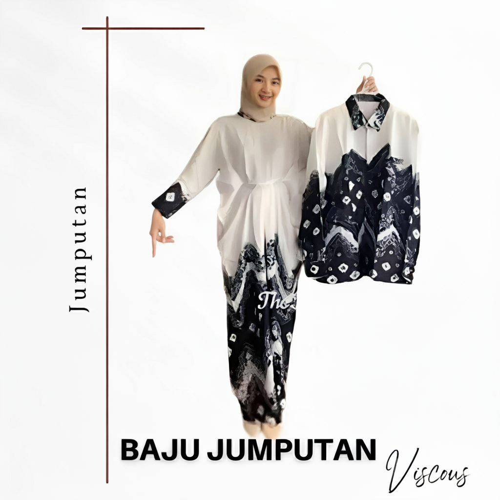 Baju Couple Jumputan Viscose | Gamis Sarimbit Keluarga Lebaran | Yoko Songket Putih Elegan