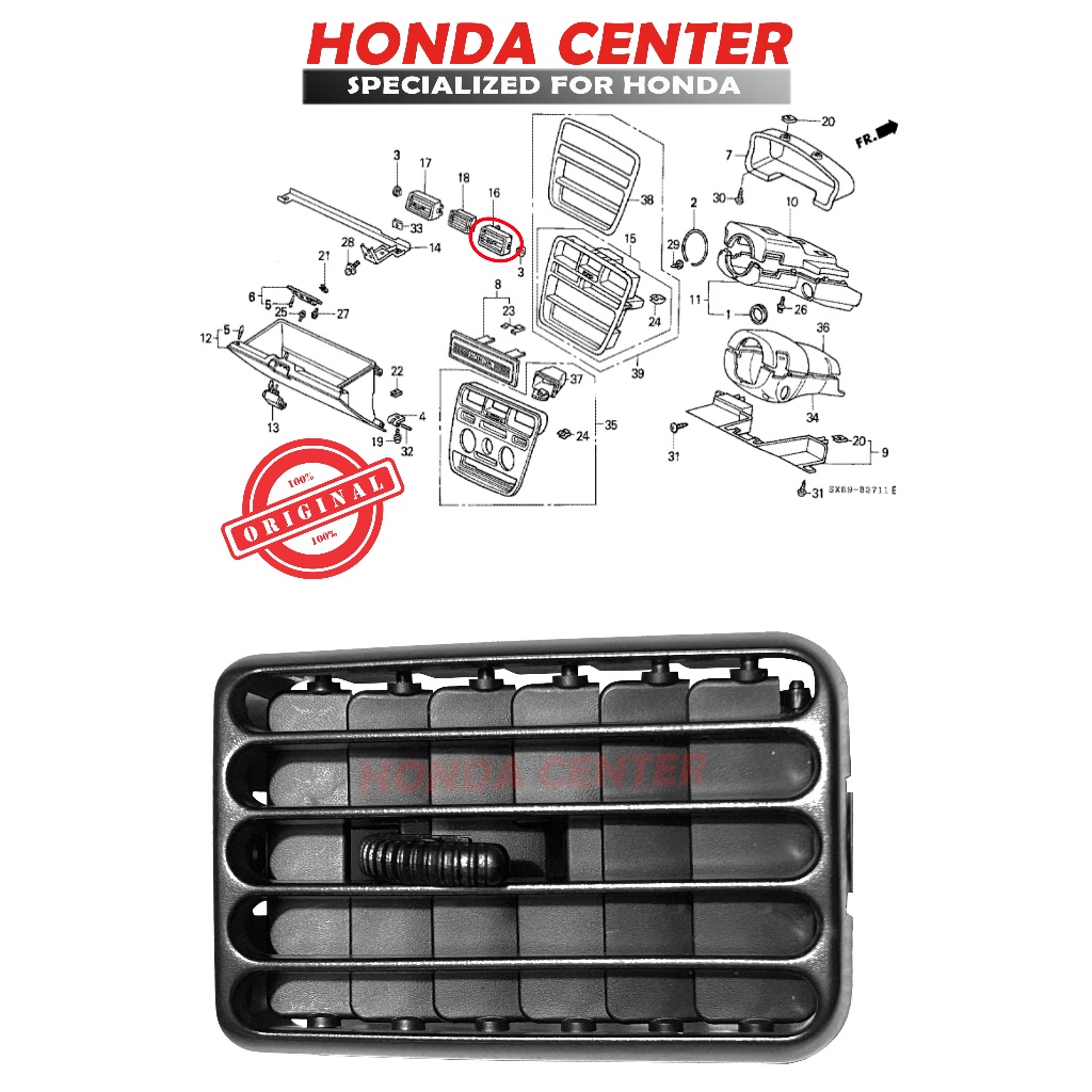 Original Honda Kisi Ventilasi Saluran Udara AC Tengan Bagian Kanan City Old City Z 77610-SX8-T00