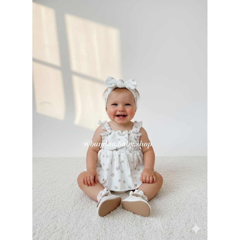 jumpsuit floral bayi perempuan set bando&sepatu