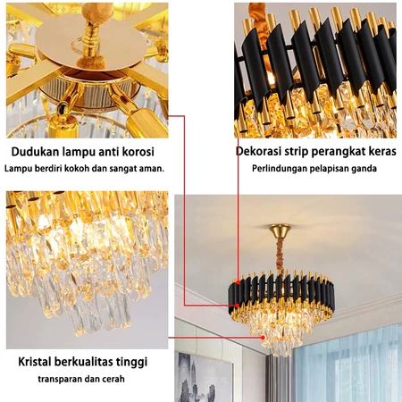 Mitsuyama_ Lampu Gantung Kristal Mewah Modern, Lampu Gantung Besar Untuk Ruang Makan Dan Kamar
