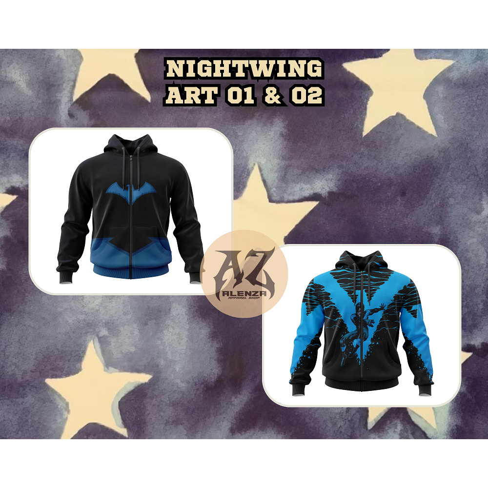 Jaket Hoodie Dewasa Pria Wanita Karakter Superhero DC Comics Nightwing Art 01 & 02 Full Printing Fre