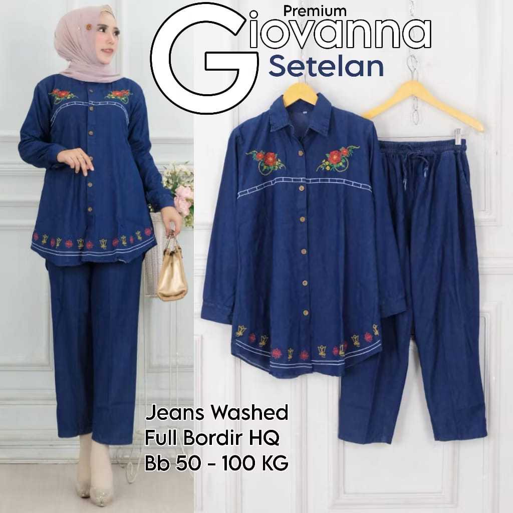 Setelan Jeans Wanita Giovana untuk BB 50-100KG | Setelan Jeans Wanita Muslim | One Set Jeans Jumbo |