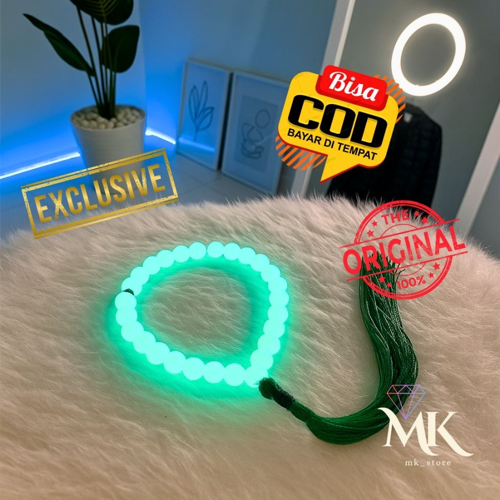 Tasbih Batu Fosfor 33 Butir - Menyala dalam Gelap, 8mm Original, Premium