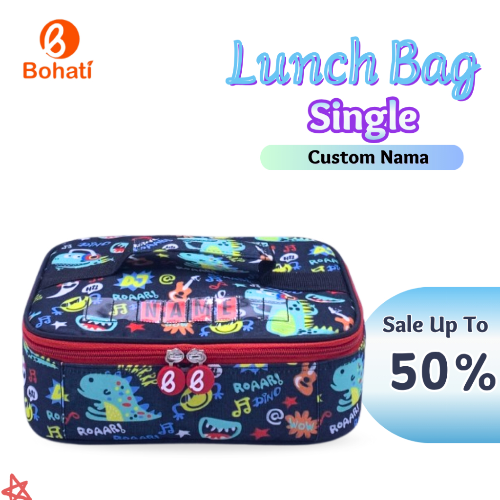 New Produk Tas Bekal Costum Nama I Bohati ( single ) Lunch Bag Dino Kotak Makan